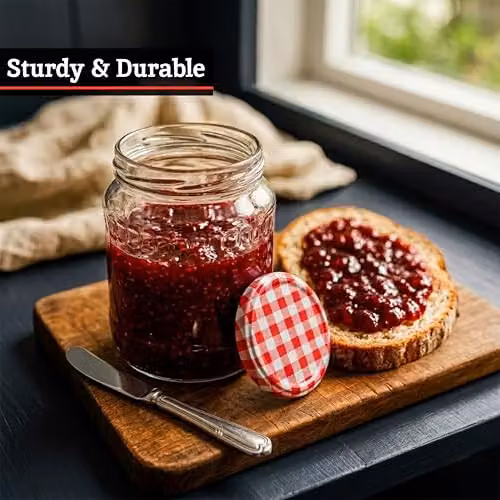 Orsina Clear Glass Airtight Storage Jar with Red Gingham Lid, 630ml – 5