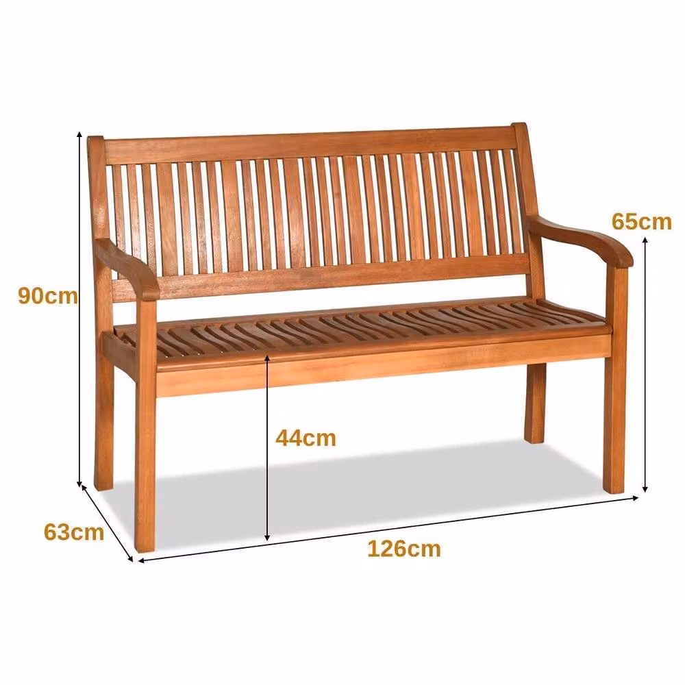 Costway Eucalyptus Wooden Dining Bench with High Backrest in Natural Brown – 2