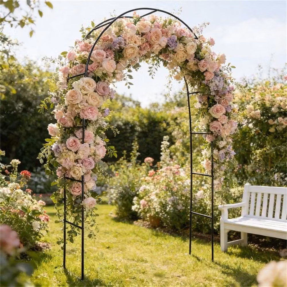 SPETLEK Heavy Duty Metal Garden Arch Trellis Support in Black, H 240 x W 140 x D 40 cm – 2