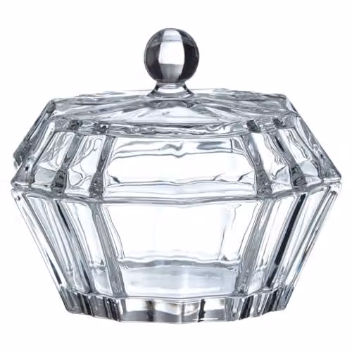 Premier Housewares Clear Glass Faceted Storage Jar with Lid, W/D/H: 12 x 13 x 12 cm