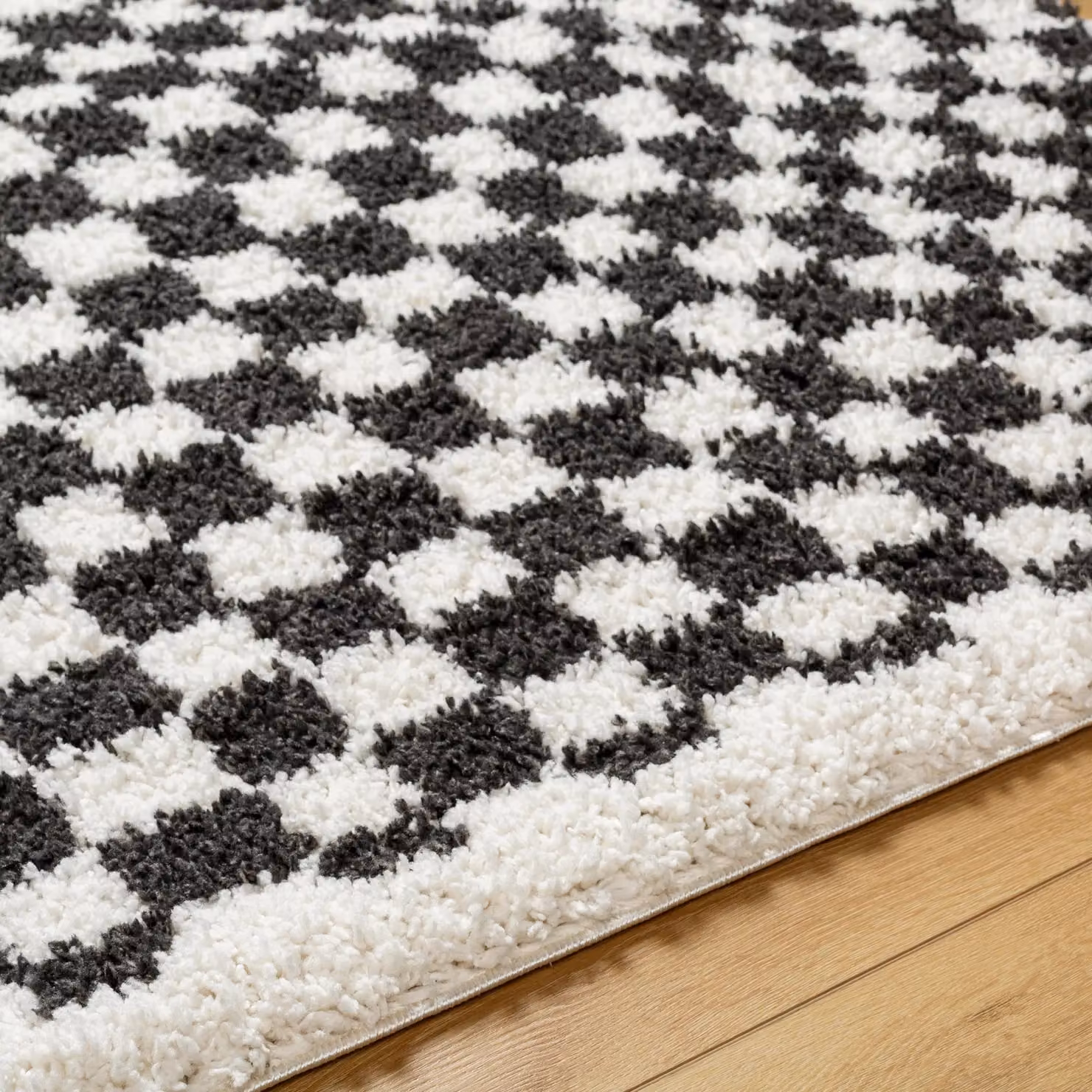 Livabliss Birmingham Checkerboard Soft Plush Pile Shaggy Living Rug in Black, Grey and Brown, W: 160 cm, D: 215 cm – 3