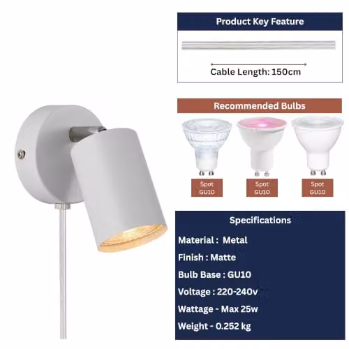 Nordlux Explore Adjustable White Metal Wall Light with GU10 Mains Connection – 3