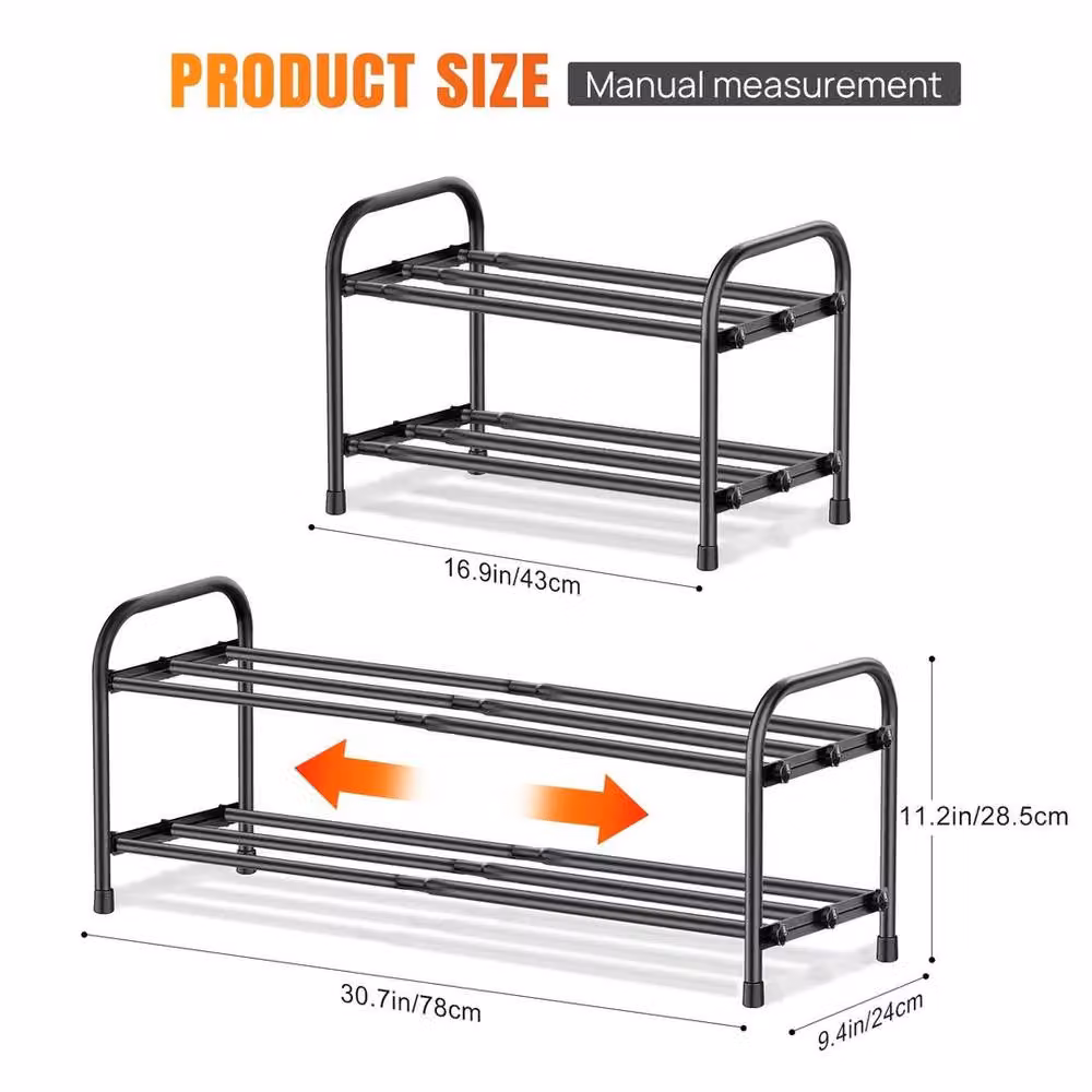 EONLION 2-tier Extendable Metal Shoe Rack Stand in Black, Width: 50 cm – 2