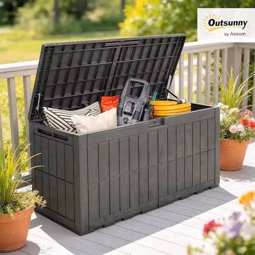 Outsunny 440L Waterproof Resin Garden Storage Box with Lockable Lid in Grey or Brown, W/D/H: 150 x 65 x 62 cm – 2