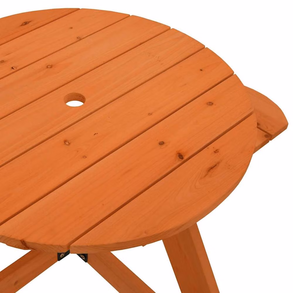 Berkfield Home Round Solid Wood Fir Picnic Table for 4 Children with Umbrella Hole, Brown, W/D/H: 120 x 55 x 57 cm – 3