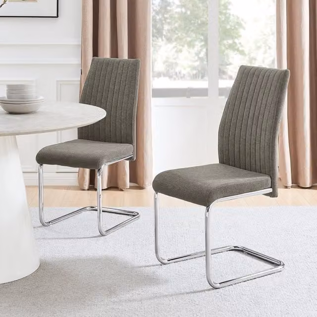 FurnitureboxUK Set of 2 Lorenzo Grey Fabric Dining Chairs with Silver Cantilever Metal Legs