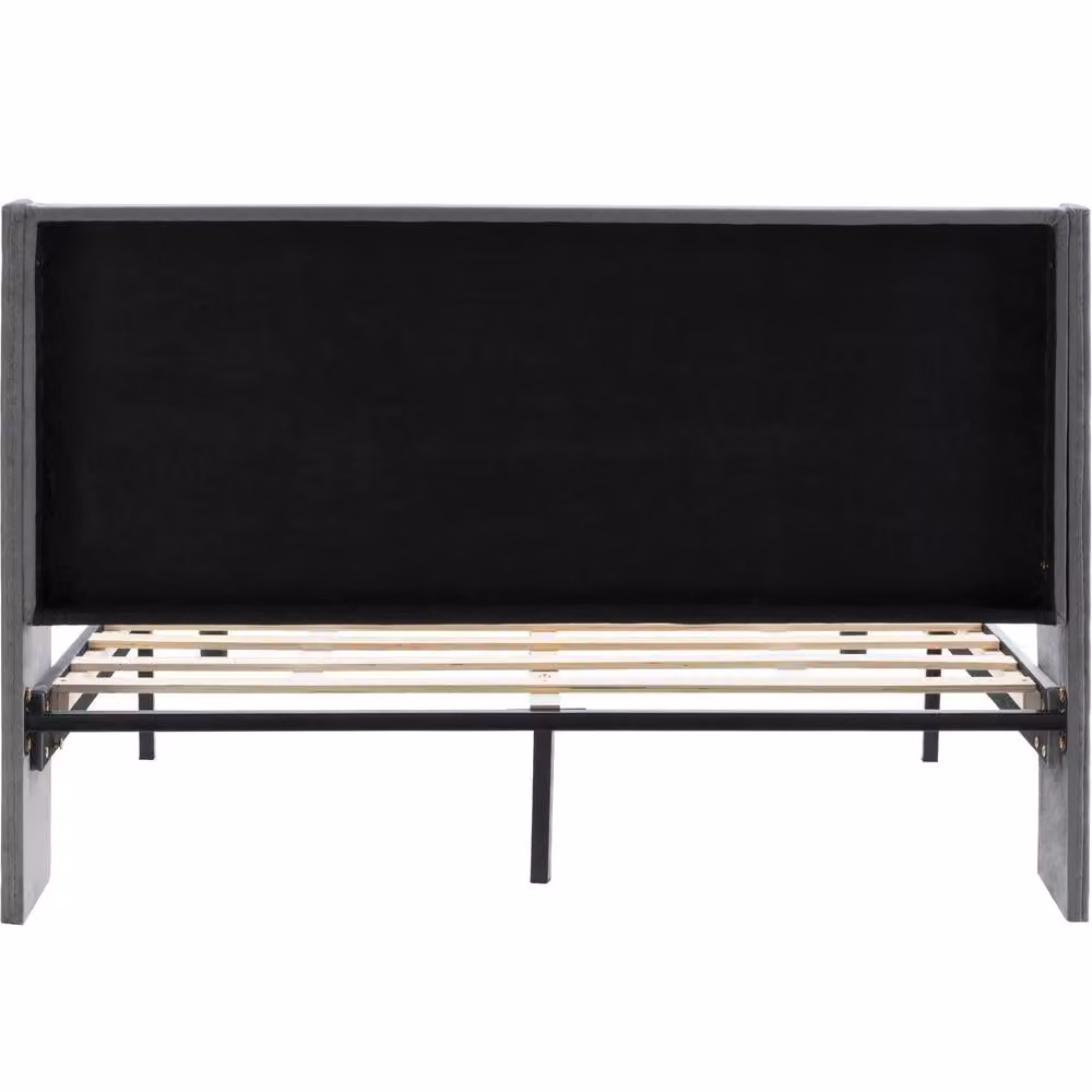 Matteo Double Bed in Grey Velvet with Upholstered Frame and Winged Headboard, W/D/H: 140 x 200 x 135 cm – 4