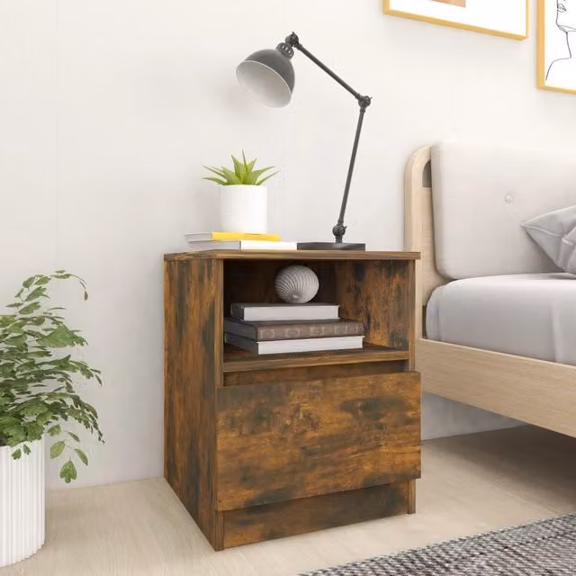 Berkfield Home Set of 2 Smoked Oak Bedside Cabinets in Brown, W/D/H: 40 x 40 x 50 cm – 1