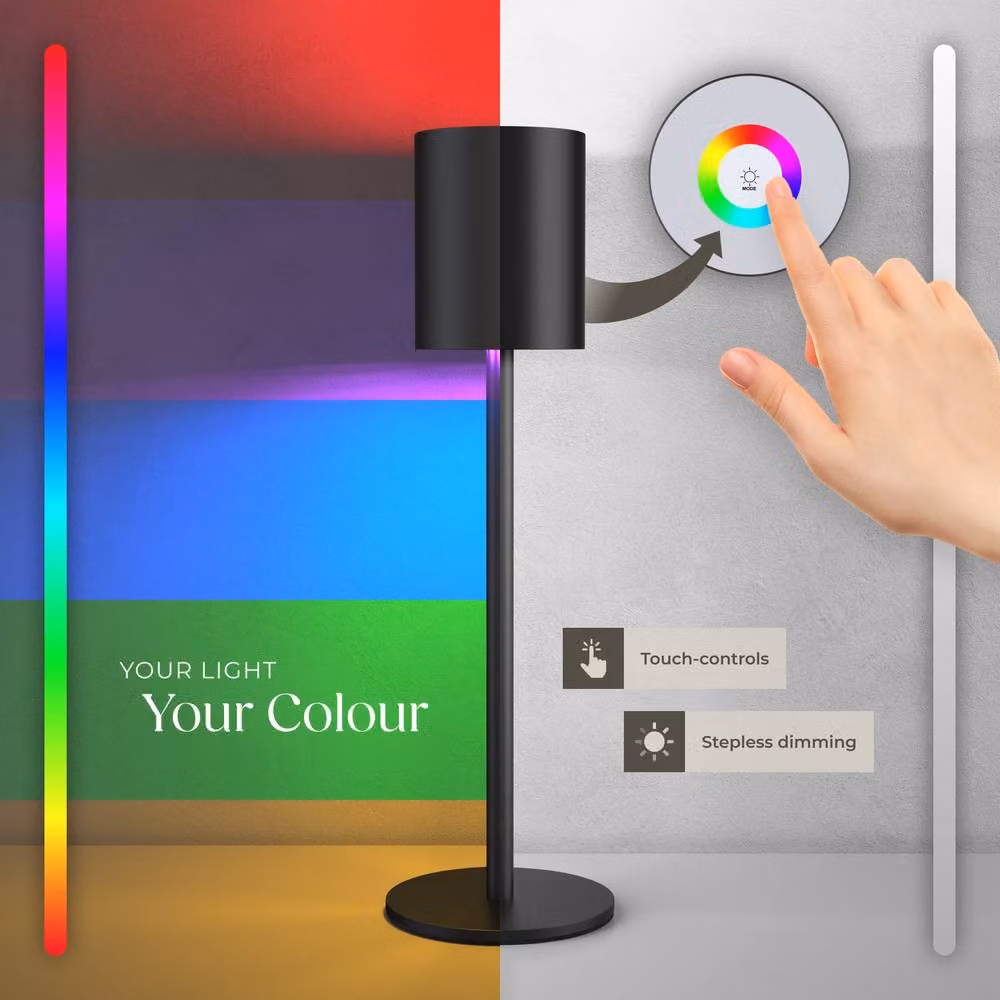 tectake Modern Rechargeable LED Table Lamp with Dimming Function and RGB Colour Options in Black Metal – 3
