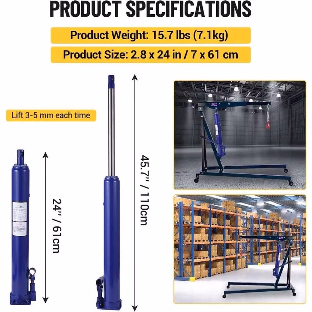 VOGREX 4 Ton Air and Hydraulic Long Ram Bottle Jack Engine Hoist in Blue – 2