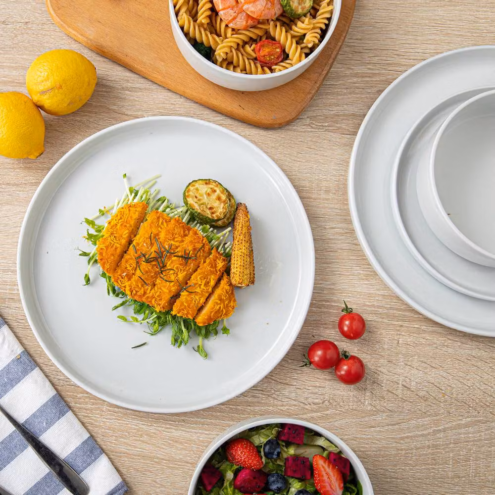 Simpa White Vertical Edge Porcelain 12-Piece Dinner Set – 2