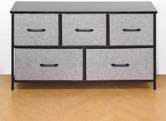 PAWNORA 5 Drawer Fabric Storage Unit in Black and Grey – 1