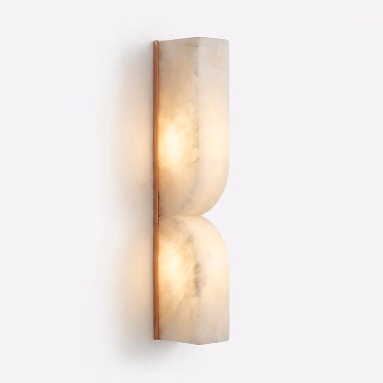 Araco Lumière Frozen Solis Alabaster LED Wall Light in White and Gold/Brass