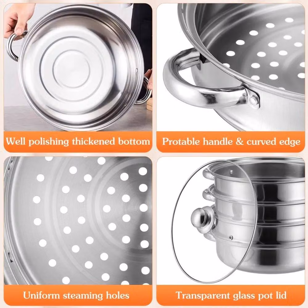 FLAVORA 3-Layer Stackable Stainless Steel Steamer Pot in Silver – 4