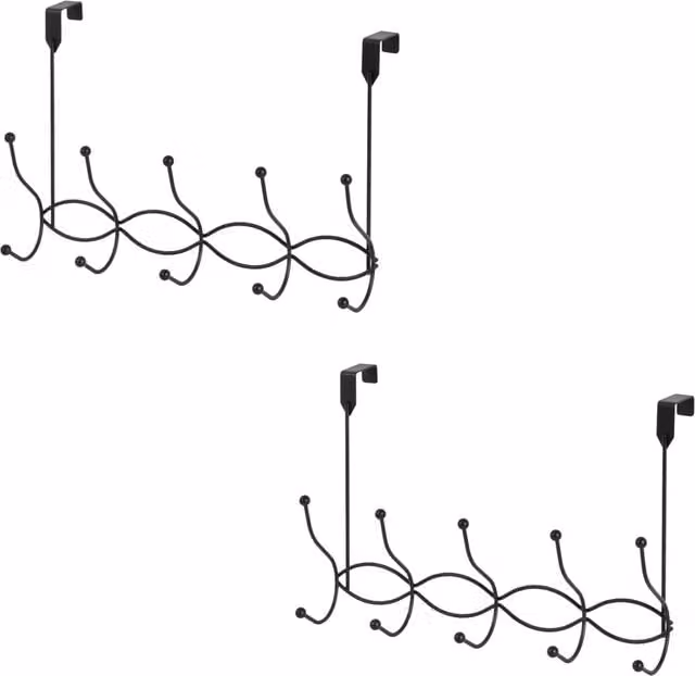 Showerdrape Waves Set of 2 Black Metal Over Door Hanging Storage Hooks
