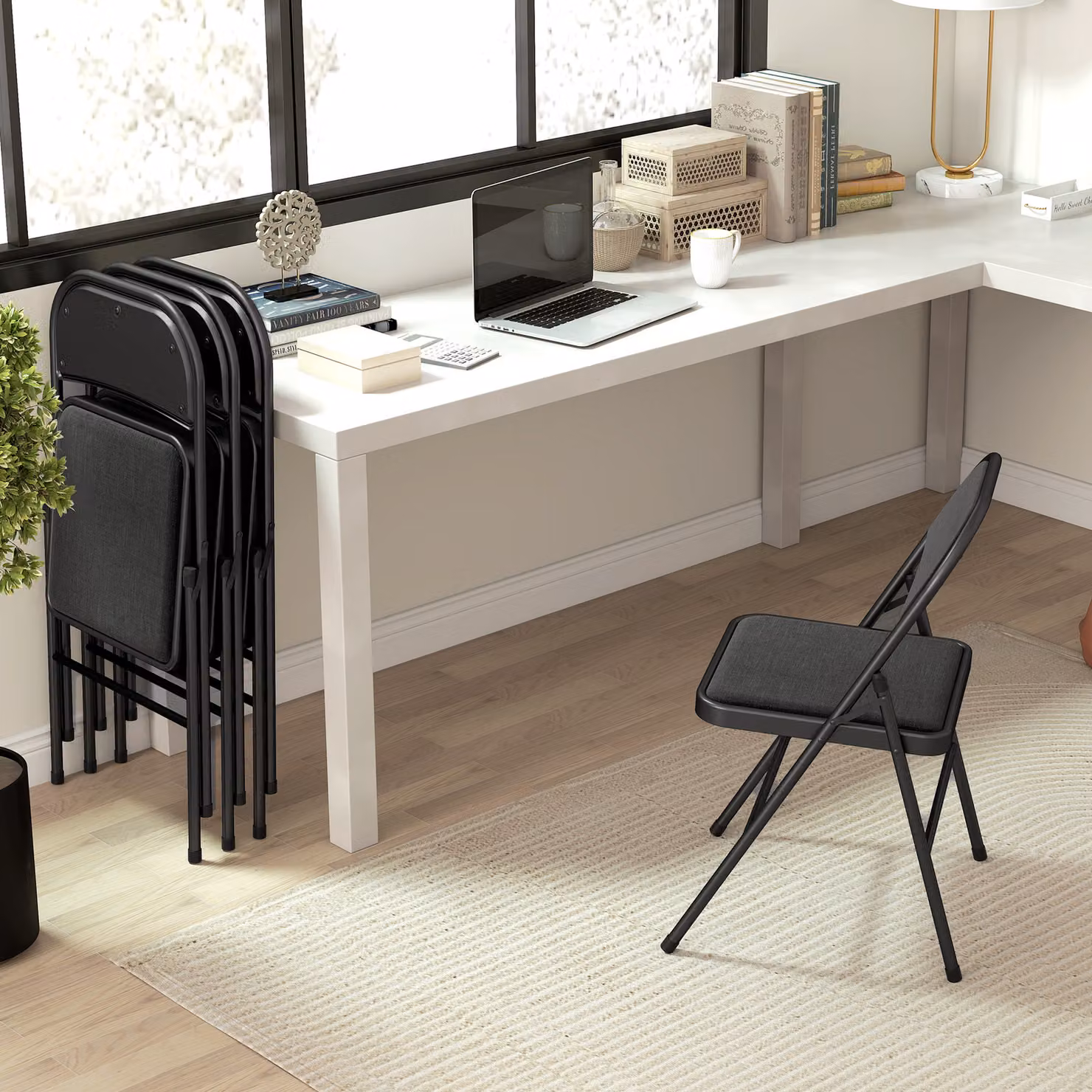 HOMCOM Set of Four Modern Black Cushioned Steel Folding Chairs – 6