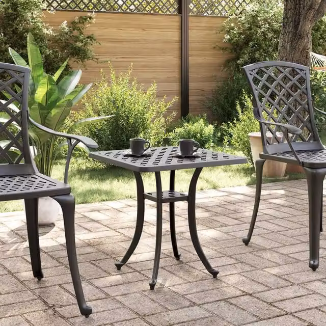 Berkfield Home Square Garden Table in Matt Black Cast Aluminium, W/D/H: 53 x 53 x 53 cm