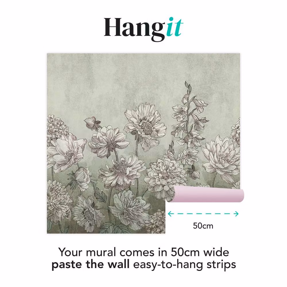 Superfresco Easy Muted Floral Duck Egg Blue Wall Mural, W: 300 cm, H: 280 cm – 2