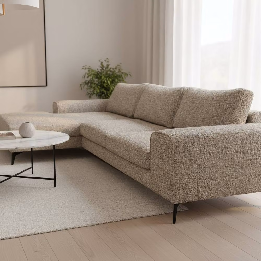 Abakus Direct Venice Chenille L-Shaped Corner Sofa in Taupe, Left Hand Facing – 2