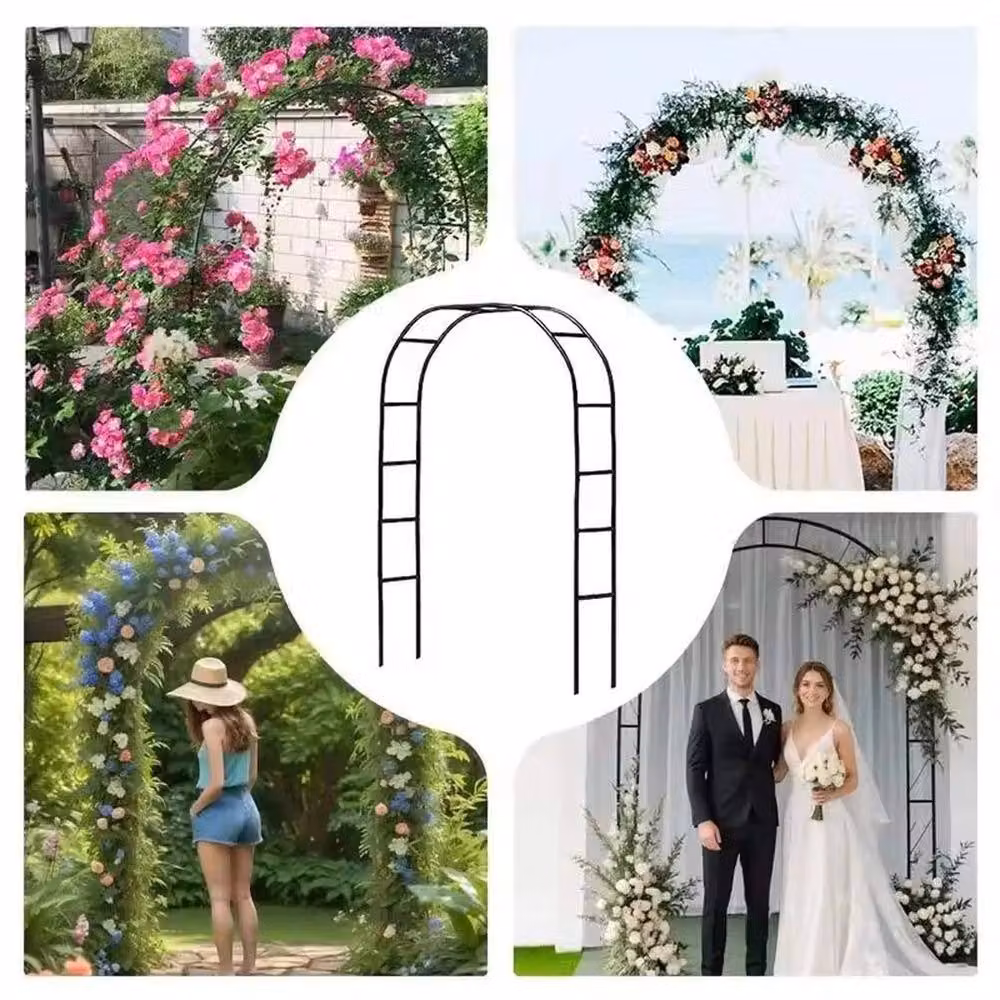 VOGREX Black Metal Garden Arch Trellis Support, H 240 cm x W 168 cm x D 36 cm – 5
