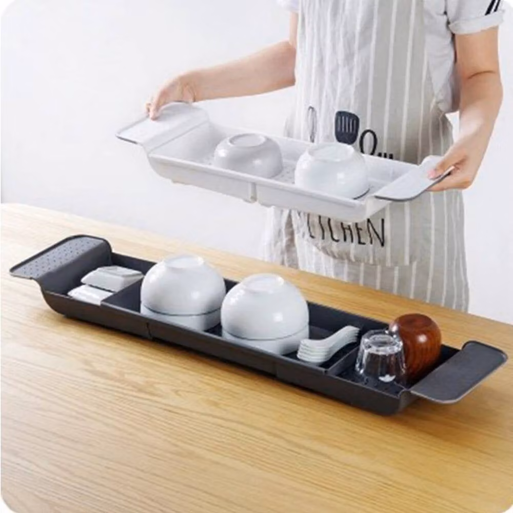 PAWNORA Extendable Plastic Bathtub Tray with Drainage in Dark Grey – 4