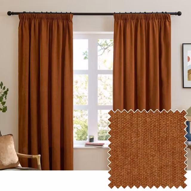 Furn Soft Chenille Plain Blackout Curtains in Brown