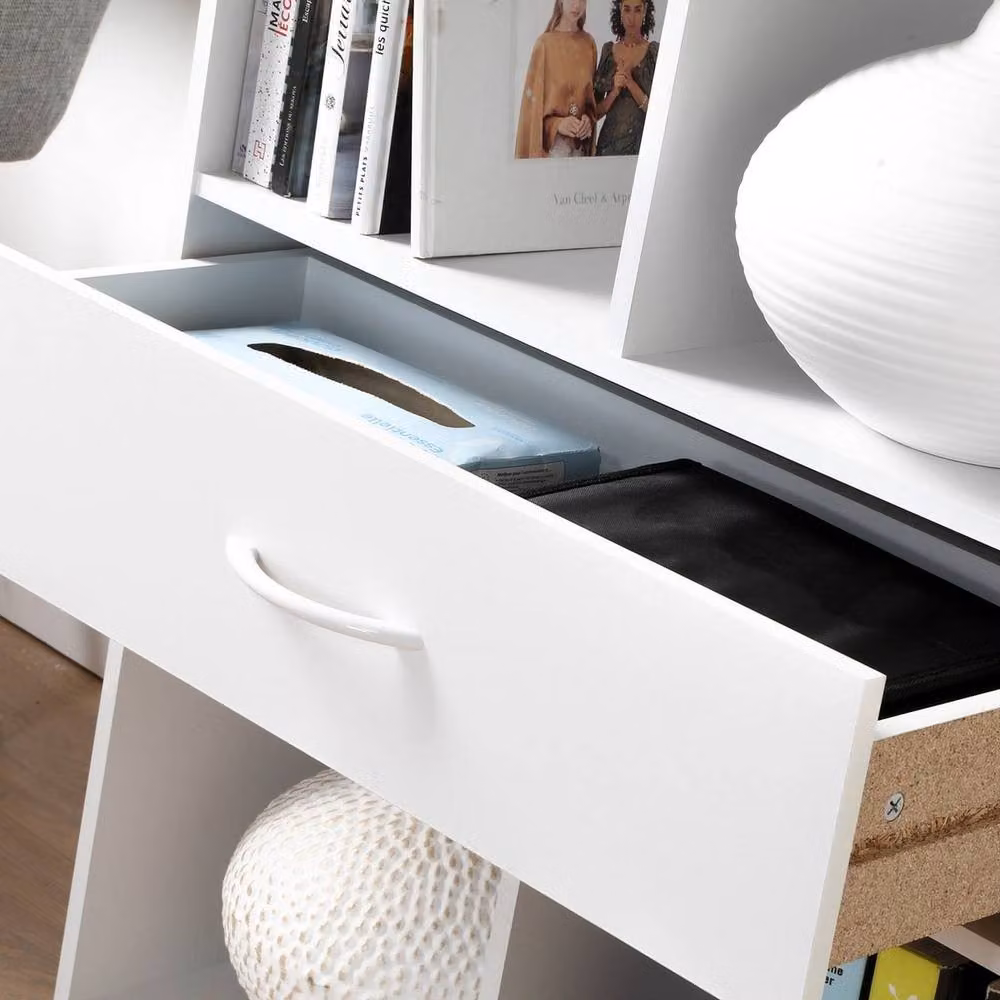 CALICOSY 4-Compartment Storage Shelf with Drawer, White, W/D/H: 62.0 x 29.5 x 80.0 cm – 4