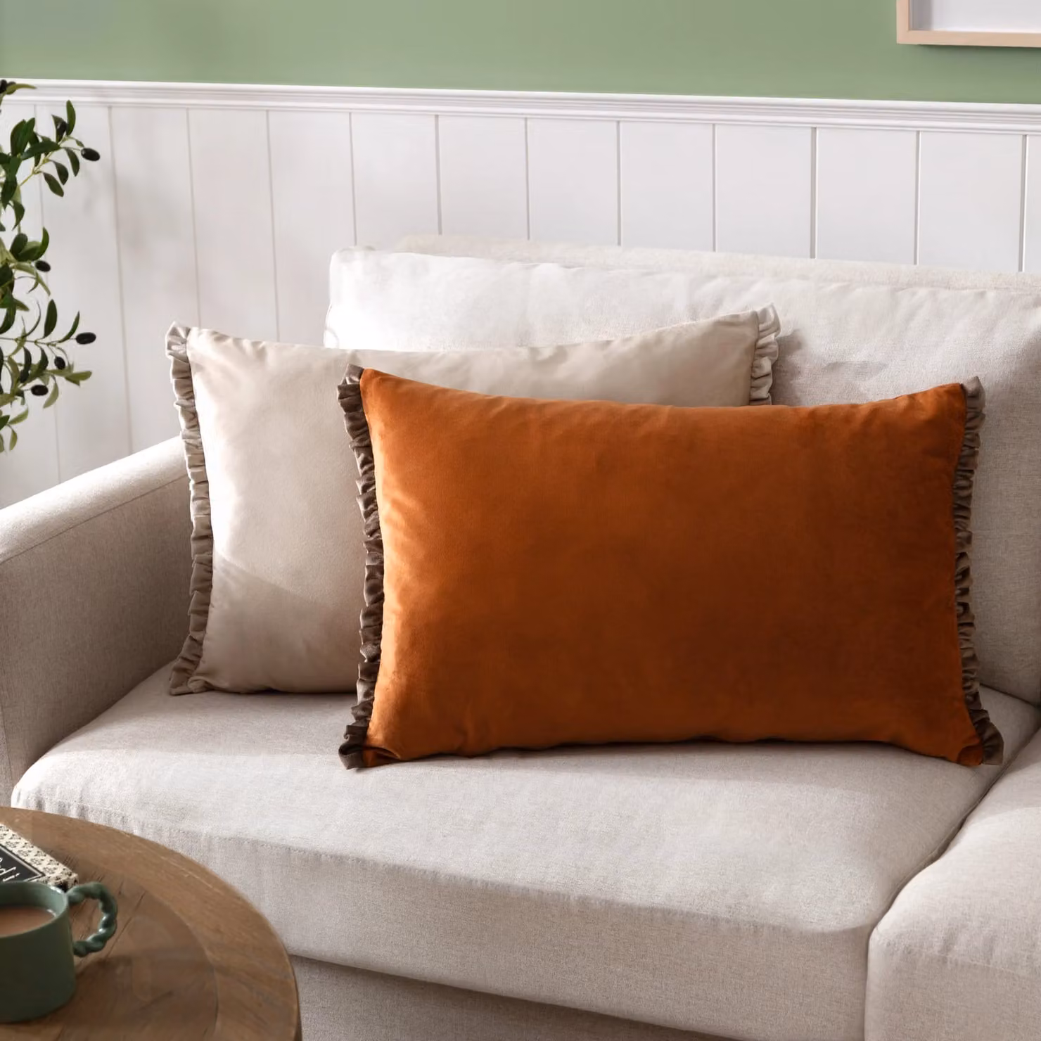 Wylder Tilly Burnt Orange Velvet Frill Reversible Rectangular Cushion W: 50 cm, H: 30 cm, D: 30 cm – 5