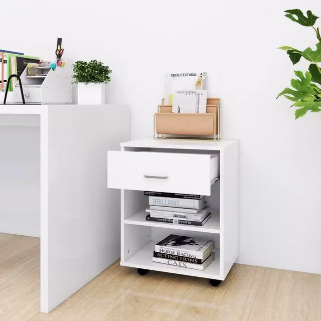 Berkfield Home White Rolling Cabinet with Castors and Lock, W/D/H: 46 x 36 x 59 cm