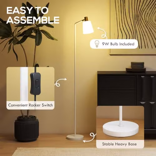 HOMCOM Modern White LED Floor Lamp with Adjustable Head for Reading and Task Lighting – 4