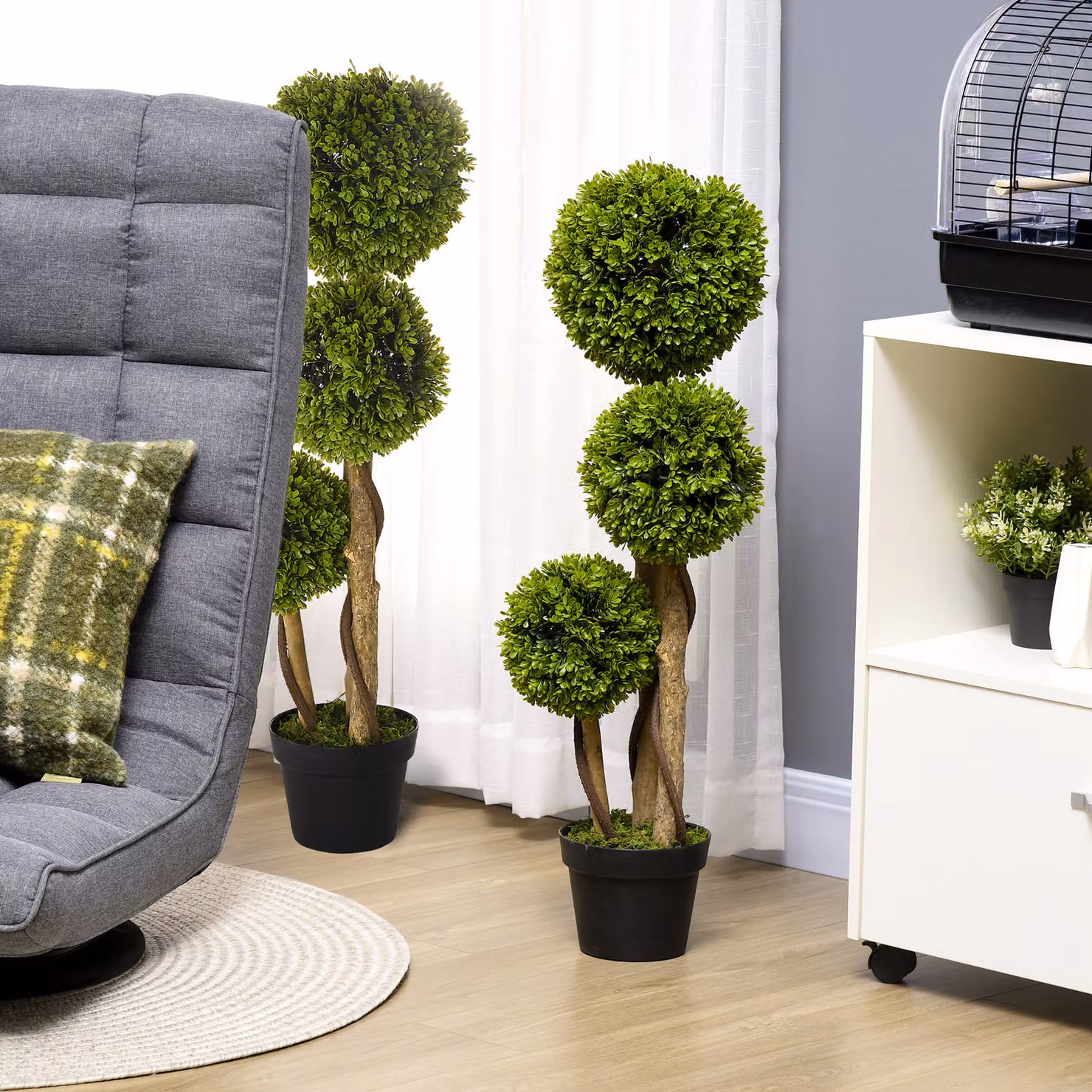HOMCOM Set of 2 Light Green Artificial Boxwood Ball Topiary Trees in Pots, Height: 90 cm – 2