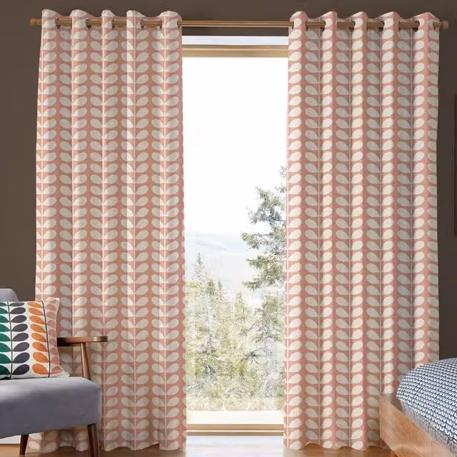 Orla Kiely Made to Measure Pink Floral Blackout Cotton Eyelet Curtain Panel
