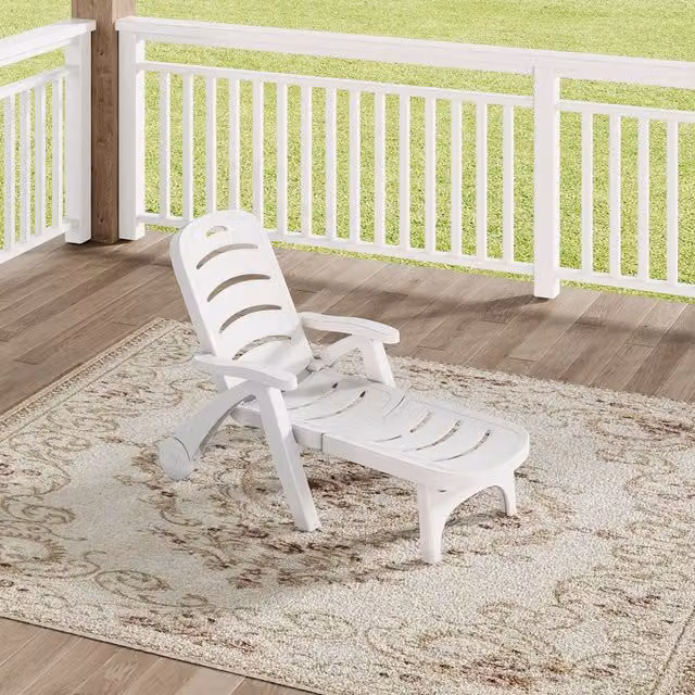 Komore White Plastic Outdoor Sun Lounger with Adjustable Headrest, Armrests and Castors