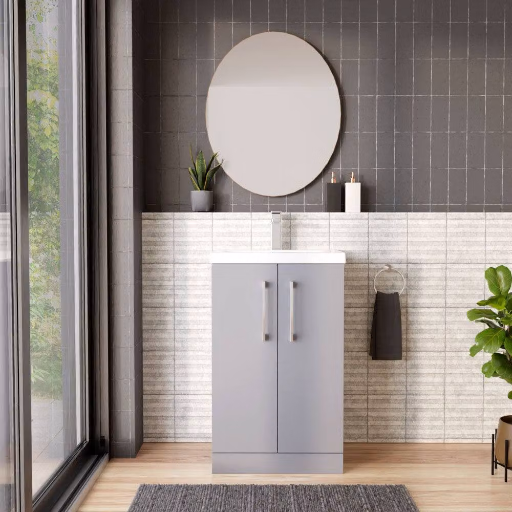 Balterley Modern Bathroom Floor Standing Vanity Unit with 2 Soft Close Doors and Rectangular Mid-Edge Basin, Satin Grey, W: 50 x D: 39 x H: 84 cm – 2