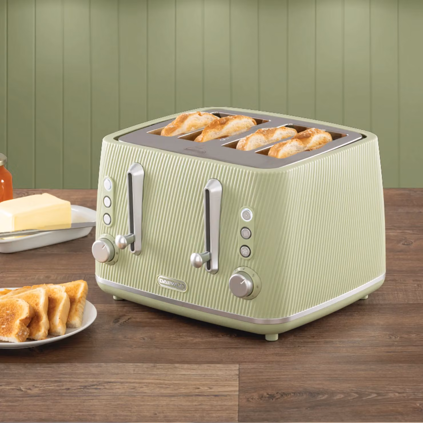 Daewoo Cascade 4-Slice Toaster with Ridge Textured Finish in Pale Green – 2