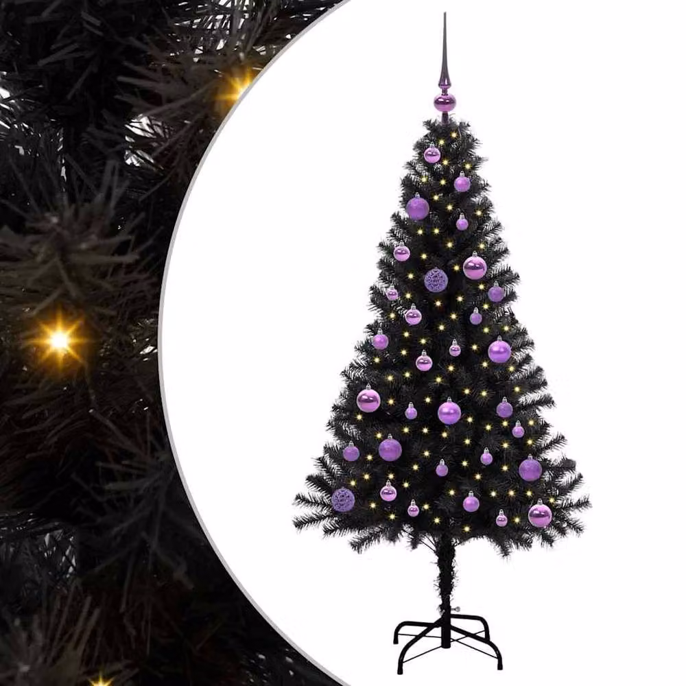 Berkfield Home Lush Christmas Tree with 150 LEDs and Stand, Black, Height: 150 cm – 3