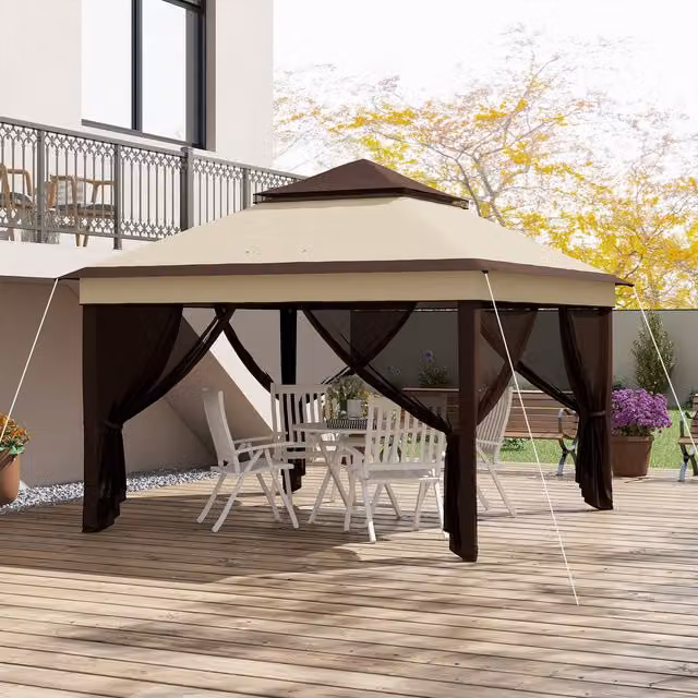 Outsunny Pop Up Gazebo Instant Event Shelter with Netting, Grey and Beige, W: 300 cm, D: 300 cm, H: 252 cm