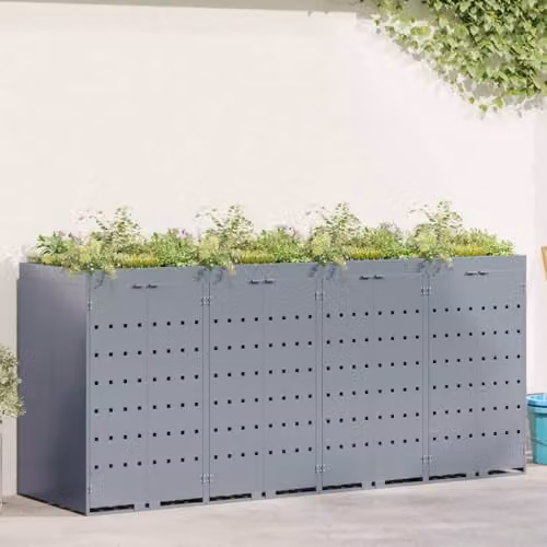 vidaXL Wheelie Bin Storage for 4 Bins, Grey, W: 272 cm, D: 77.5 cm, H: 121.5 cm – 2