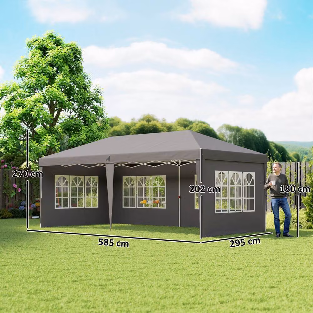 OUTSUNNY Grey Pop Up Garden Gazebo, W: 600 cm, D: 300 cm, H: 270 cm to 300 cm – 3