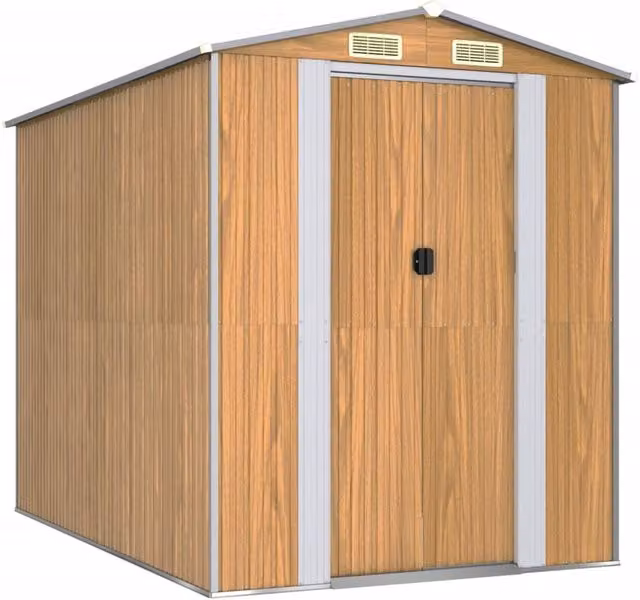 Berkfield Home Galvanised Steel Garden Shed in Brown, W/D/H: 274 x 192 x 223 cm