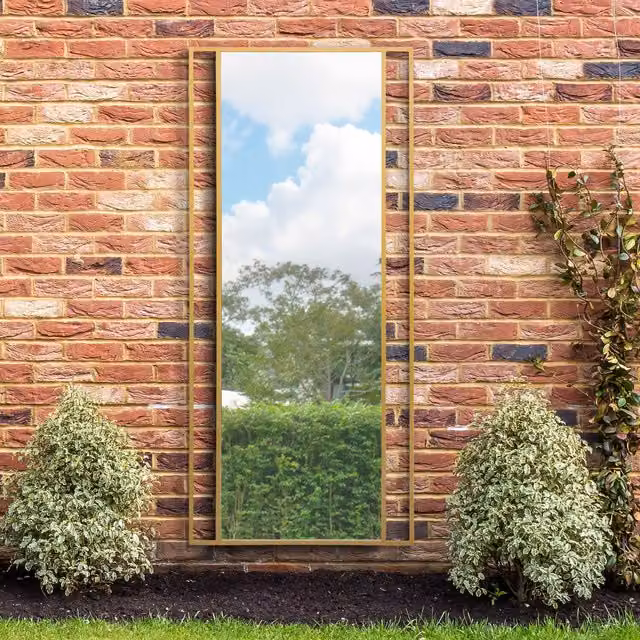 MirrorOutlet Modern Rectangular Outdoor Garden Wall Mirror in Gold, Height: 200 cm