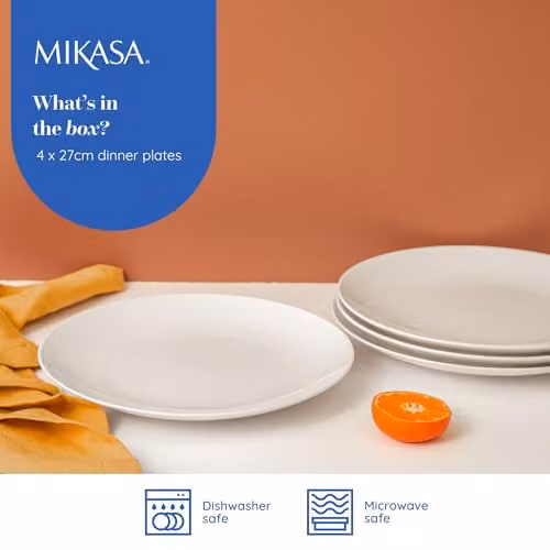Mikasa White Porcelain Dinner Plate Set of 4, Diameter: 27 cm – 2
