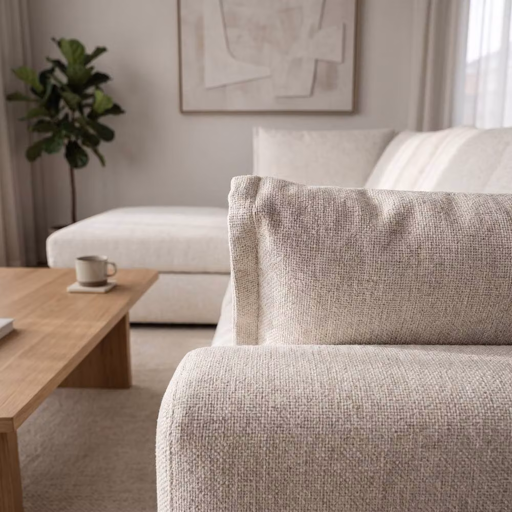 Abakus Direct Sydney Relaxed Linen Left Facing Corner Sofa with Plush Chaise in Beige – 3