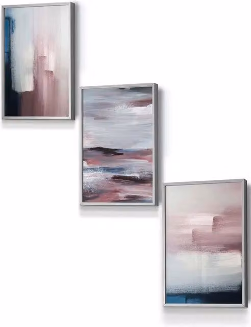 ARTZE Abstract Modern Framed Wall Art in Navy Blue, Grey, Pink and White, W: 33 cm, H: 45 cm, D: 0.2 cm