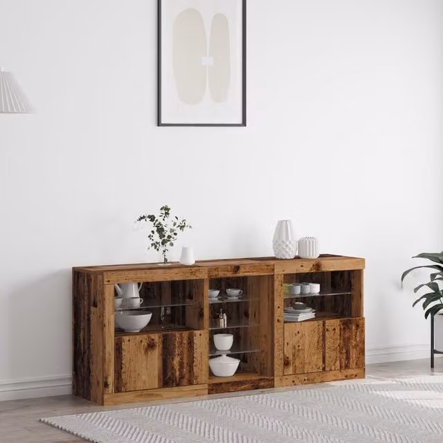 Berkfield Home Rustic Brown Sideboard with Integrated LED Lights, W: 162 cm, D: 37 cm, H: 67 cm
