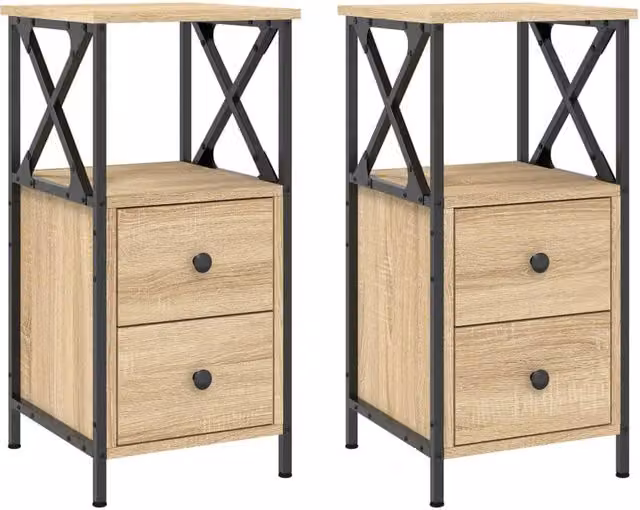 Berkfield Home Set of 2 Sonoma Oak Bedside Cabinets in Brown, W/D/H: 34 x 35.5 x 70 cm – 1