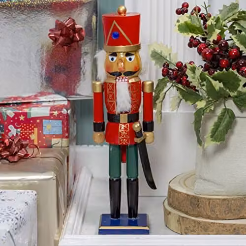The Christmas Workshop 81550 Wooden Nutcracker Soldier Christmas Decoration, Red and Green, Height: 35 cm – 1
