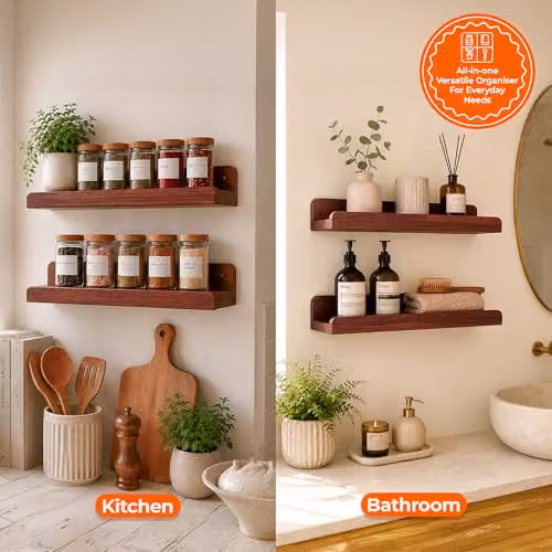 Innoteck Set of 2 Walnut MDF Floating Wall Shelves with U Shaped Design – 4