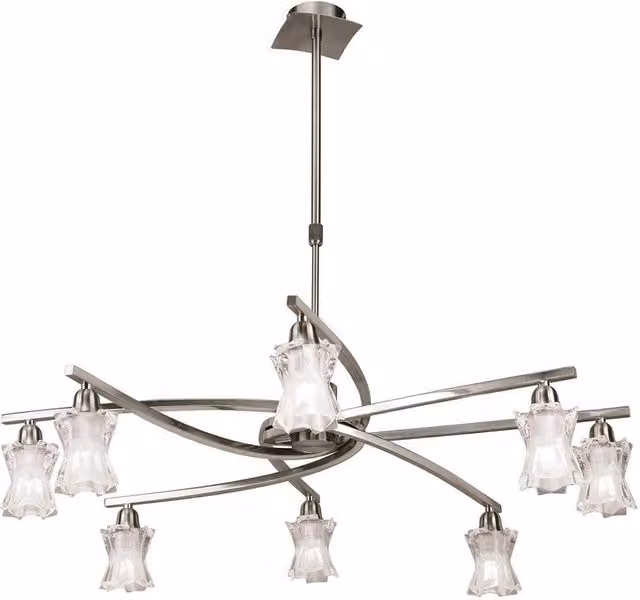 Netlighting Alaska 8 Light Convertible Pendant or Semi Flush Ceiling Light in Grey and Satin Nickel with Glass Shades
