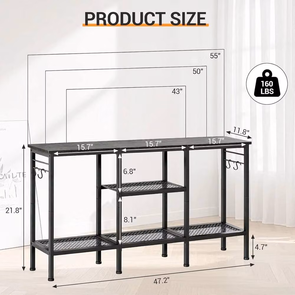 VOGREX Industrial Black TV Console and Soundbar Rack for up to 55 Inch TVs – 1